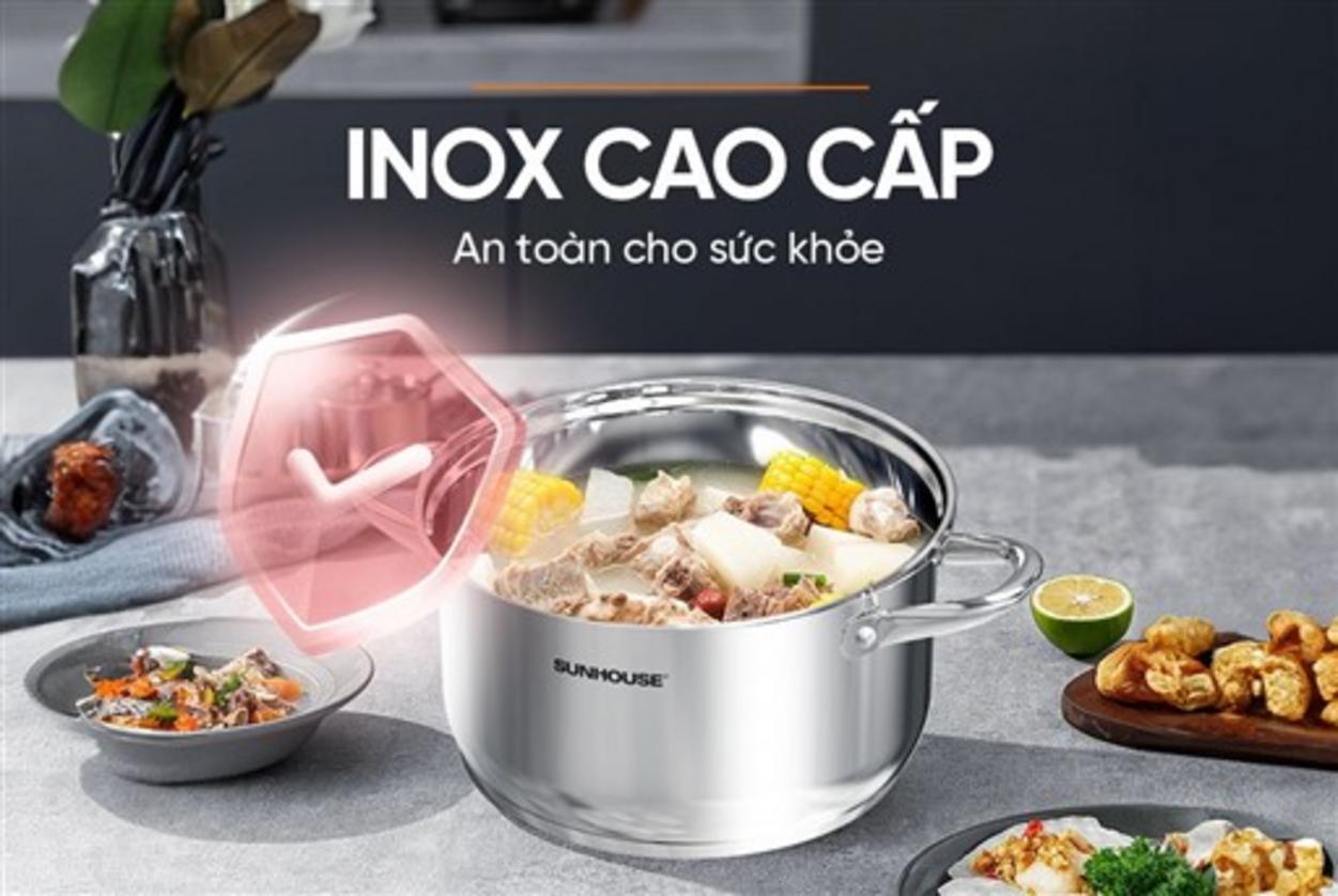 Vung kính cường lực, quai và núm inox an toàn, tiện quan sát.