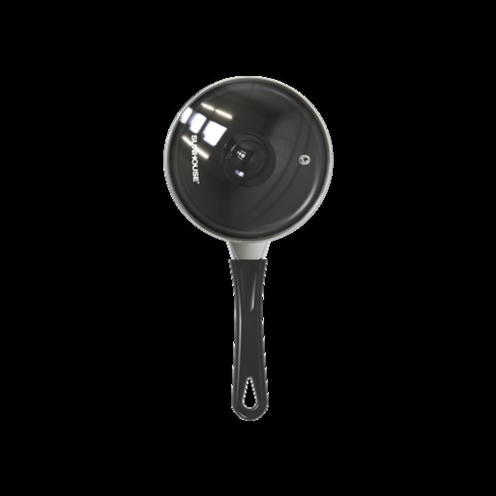 Vung kính viền inox và tay cầm Bakelit — tiện quan sát, an toàn.