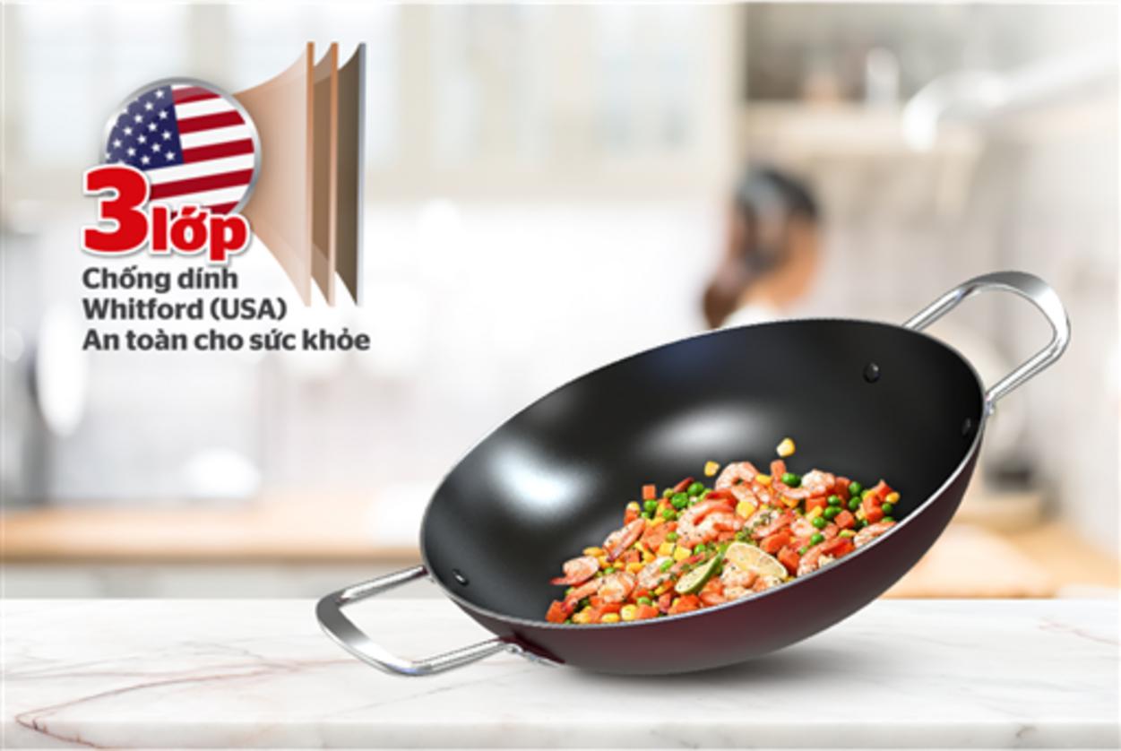 Lòng chảo phủ 3 lớp Whitford (USA) — ít dính, dễ vệ sinh.