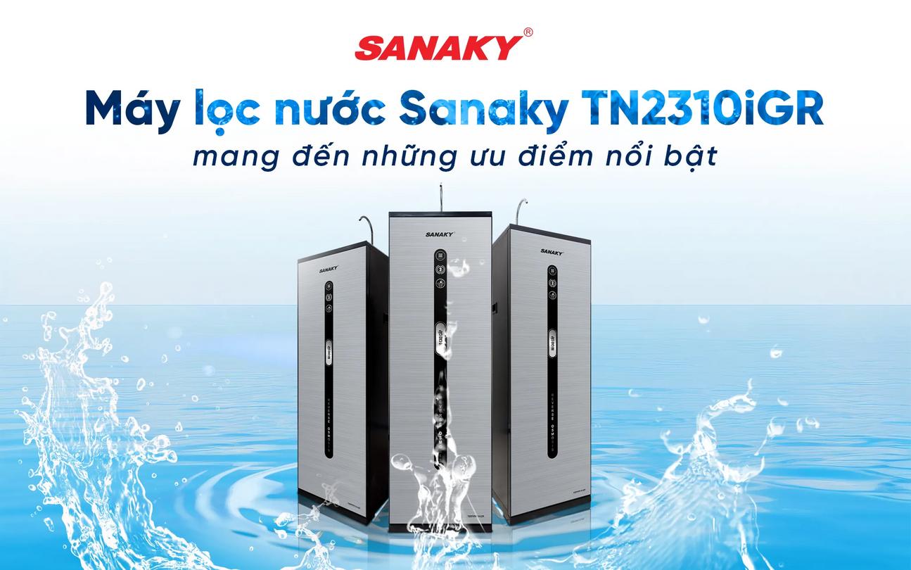 Sơ đồ 10 lõi lọc của TN2310iGR để minh họa luồng lọc và chức năng mỗi lõi (exploded view). (Yêu cầu ảnh chất lượng cao với chú thích lõi).   ImagePrompt: "Exploded view of the 10 filter stages of the Sanaky TN2310iGR, each filter labeled, clean white background, arrows showing water flow, high-detail product photography."