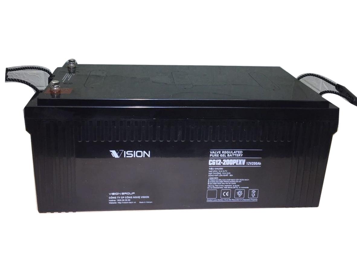 Ảnh chính: Ắc quy Vision CG12-200XA — nhãn rõ, tỉ lệ khung nhìn cho di động.