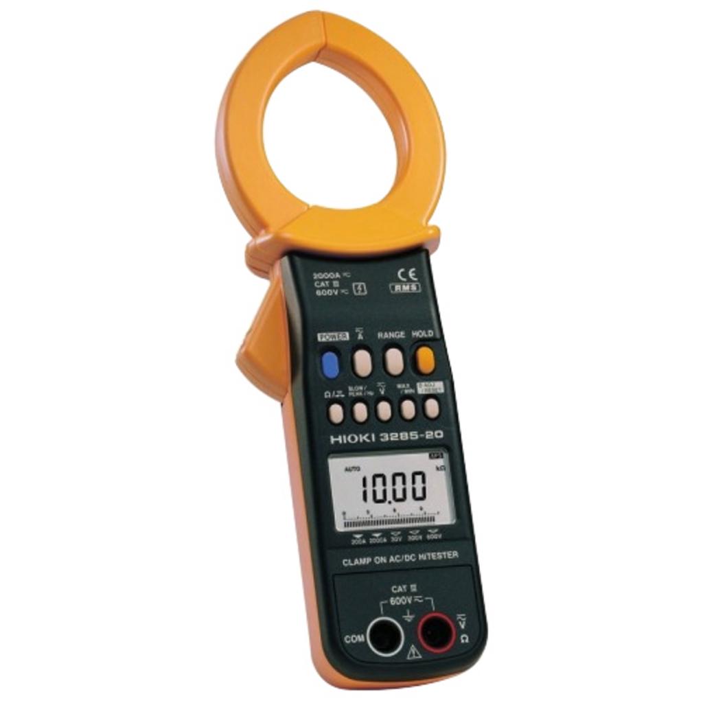 Ảnh sản phẩm Hioki 3285-20: hiển thị màn hình LCD và kẹp Ø55mm. Hình chất lượng cao, nền trung tính.