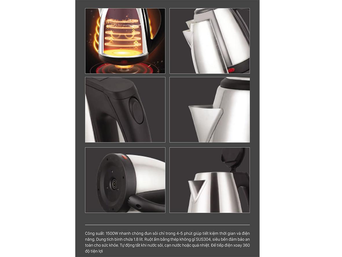 Công suất 1.500W giúp đun sôi nhanh — tiết kiệm thời gian