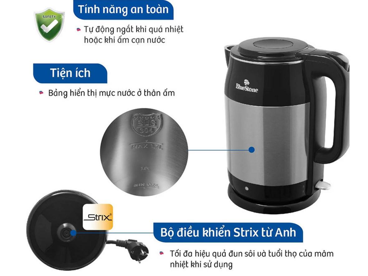 Công suất 1800W — đun sôi nhanh, tiết kiệm thời gian.
