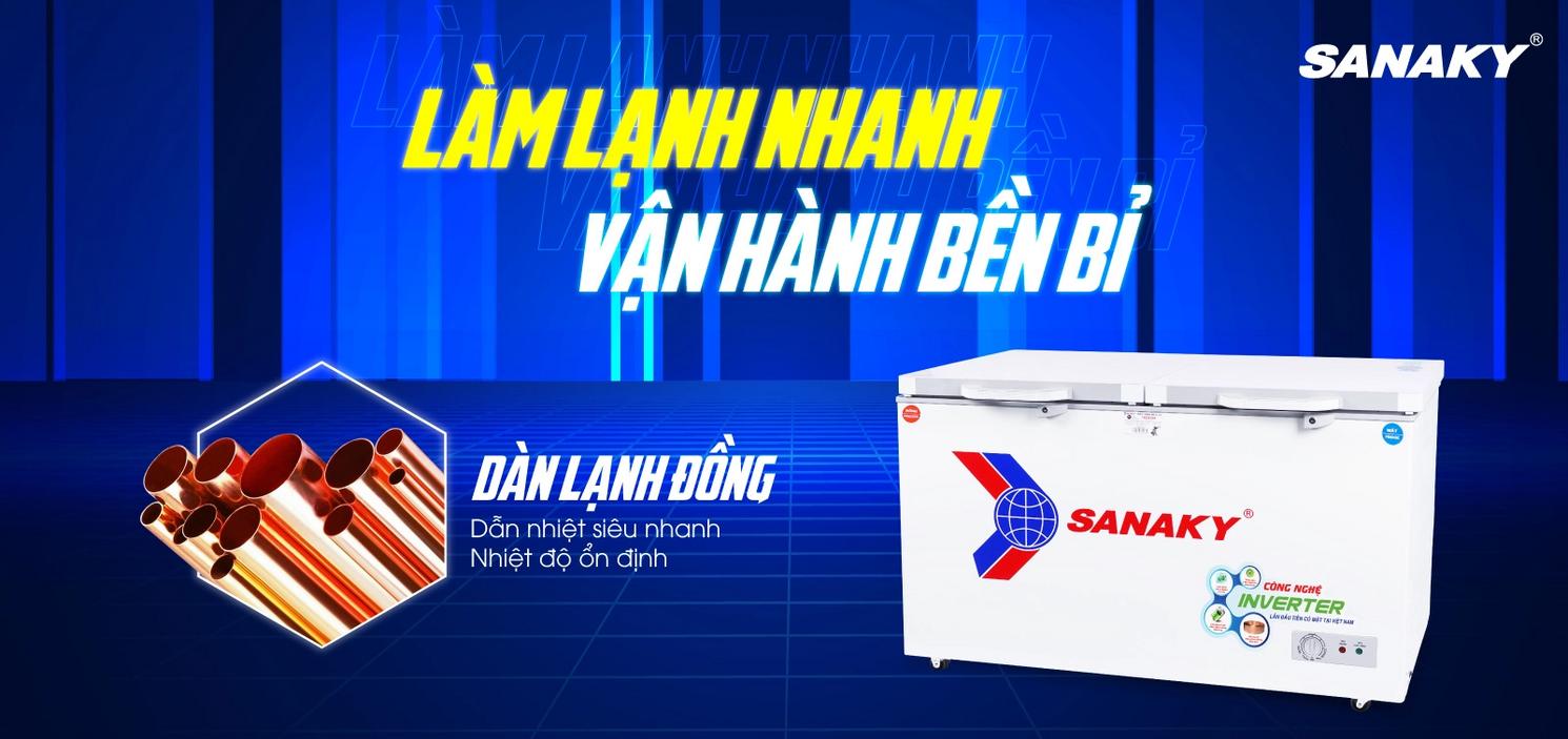 Ảnh chi tiết dàn lạnh ống đồng và sơ đồ luồng khí - khuyến nghị: video demo 60–90s cho hiệu suất làm lạnh trong điều kiện tải thực tế (full load).","imagePrompt":"Close-up of copper coils and internal airflow diagram, plus a short demo scene of frozen goods placed inside and temperature drop timeline."},{