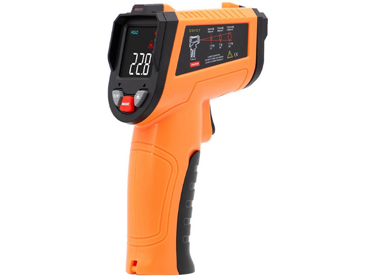 Đo an toàn từ xa với tỷ lệ 12:1 và laser định vị — lý tưởng cho gara và kỹ thuật.