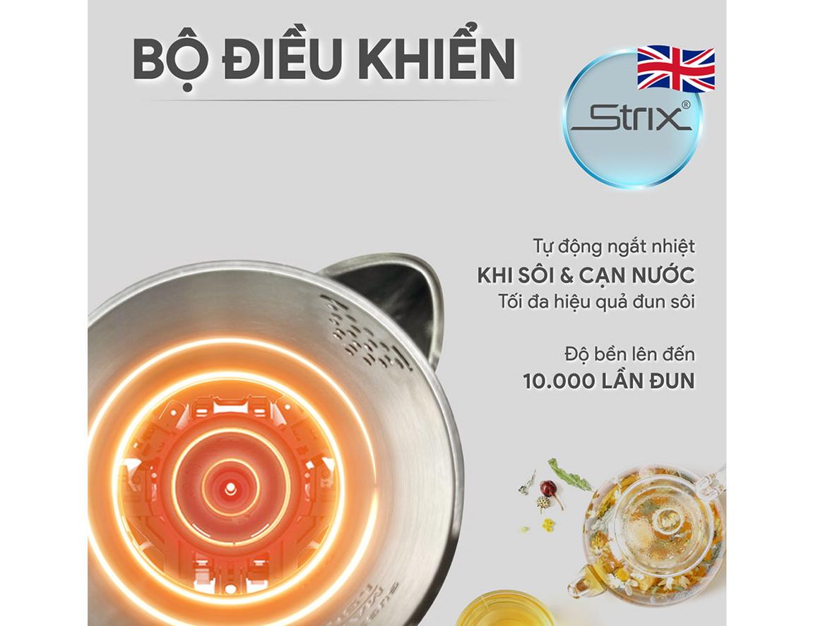 Công suất cao giúp đun sôi nhanh, phù hợp cuộc sống bận rộn.