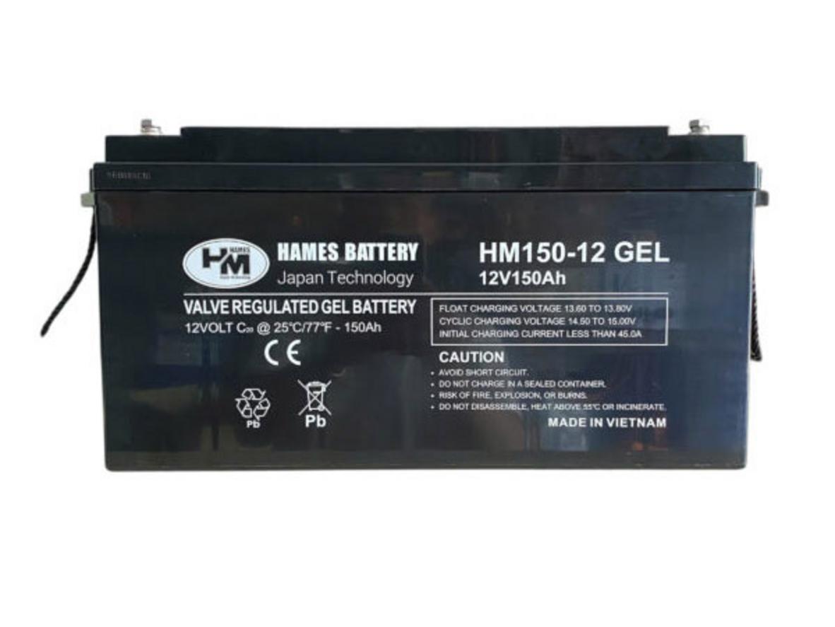 Ảnh sản phẩm: Ắc quy Hames Gel HM150-12 — 12V / 150Ah, Gel VRLA, deep-cycle.