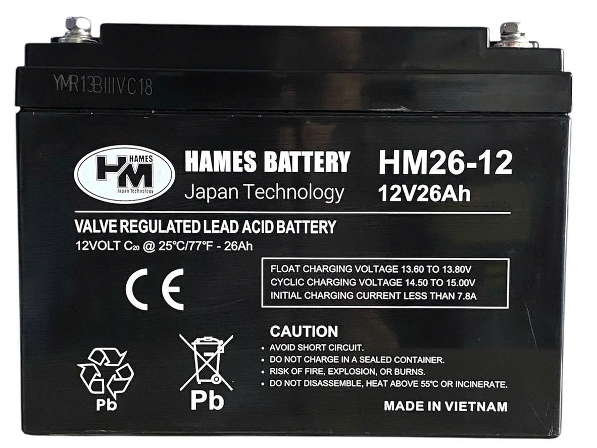 Ăc quy Hames HM26-12 — giải pháp lưu điện AGM 12V 26Ah.