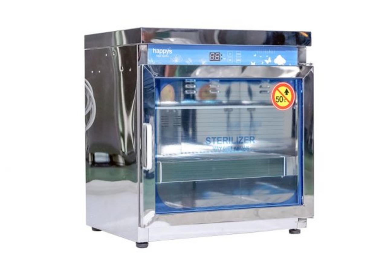 Tủ tiệt trùng Happys HPS-101C — Inox 304, chứa ~90 ly, kết hợp UV + sấy gió nóng.