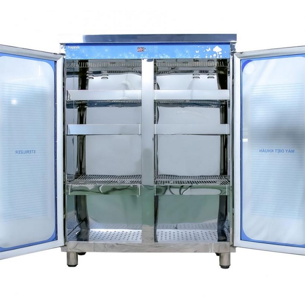 Tủ HAPPYS HPS-104C: tủ đứng dung tích lớn, inox sáng bóng và cửa kính chịu nhiệt.