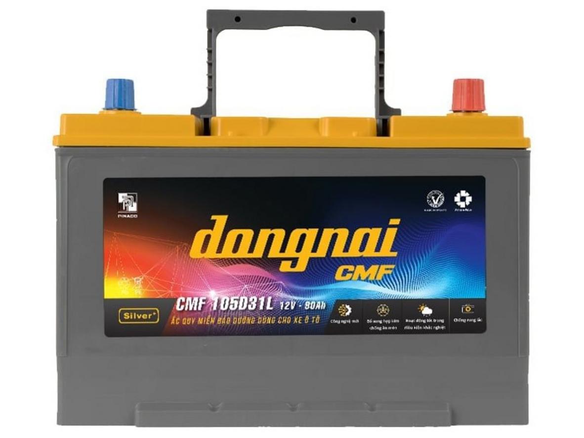 Ảnh thực tế Ắc quy Đồng Nai CMF105D31 — mắt thần, cọc L/R, vỏ bảo vệ 2 lớp.