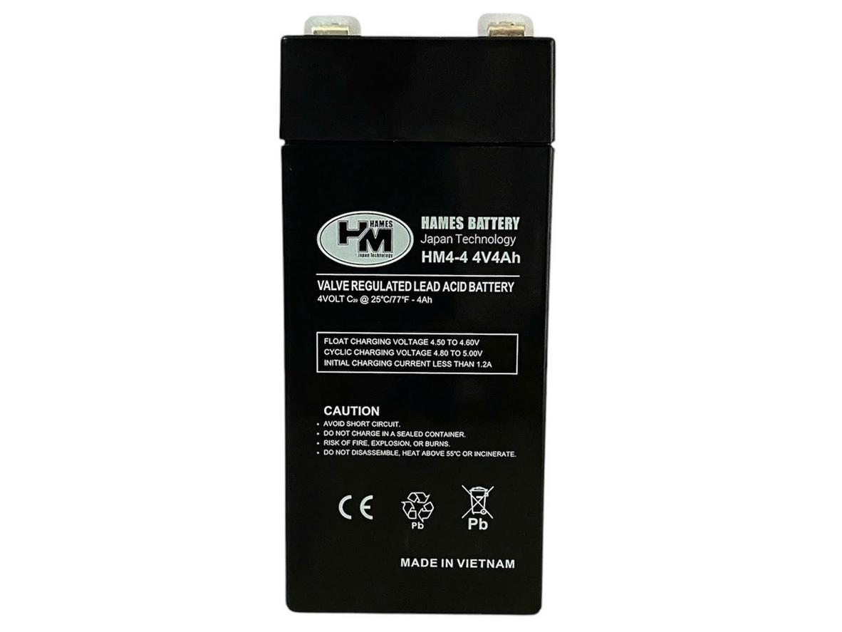 Ắc quy Hames HM4-4 (4V-4Ah) — nhỏ gọn, kín khí, phù hợp cân điện tử.