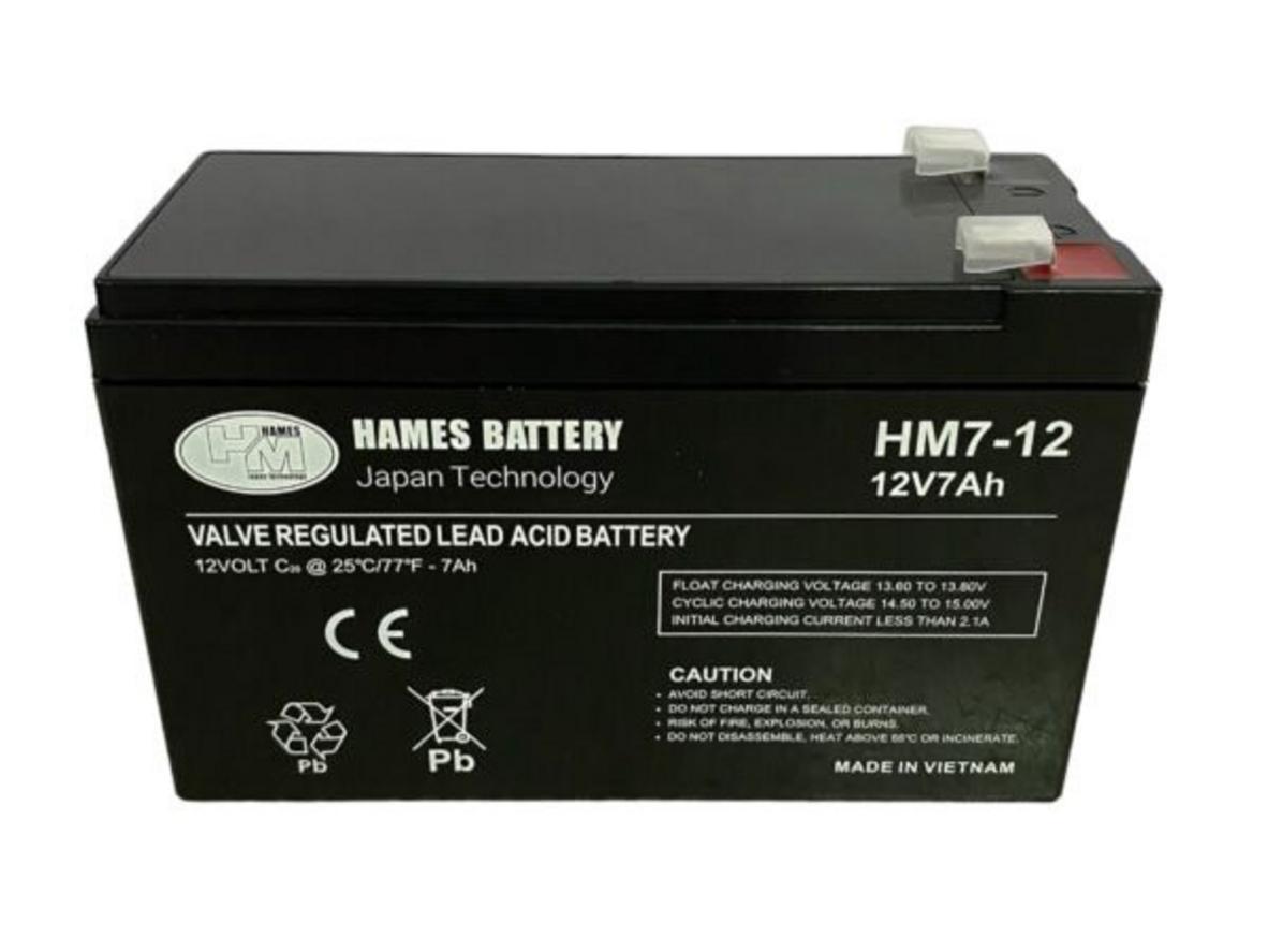 Ảnh thực tế Ắc quy Hames HM7-12 — gọn nhẹ, sẵn sàng lắp đặt.