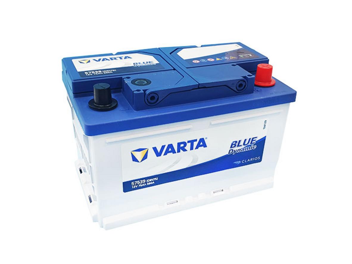 Ảnh thực tế Ắc quy Varta DIN 57539 — kiểm tra tem, mắt thần và nhãn hãng.