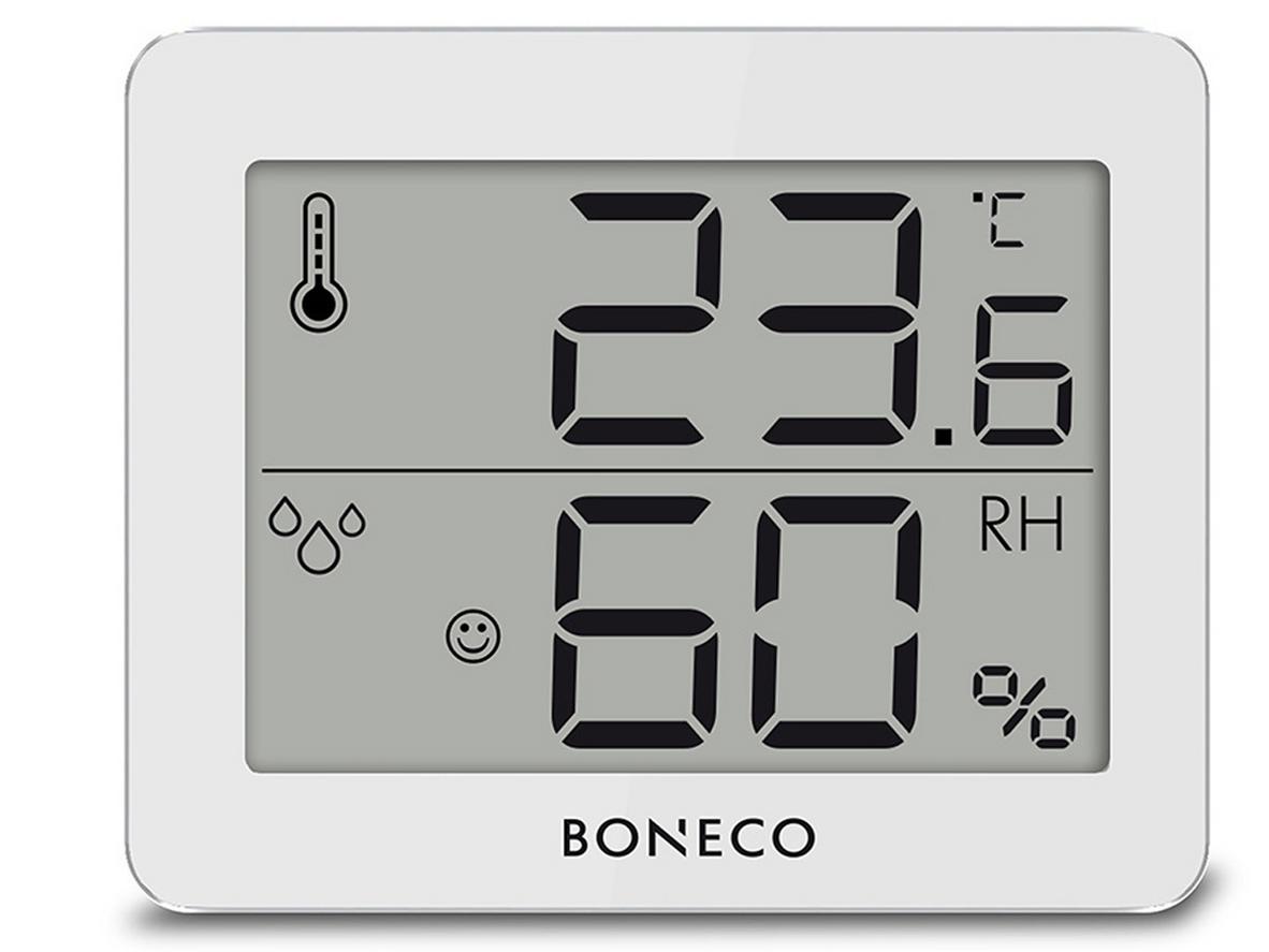 Boneco X200 hiển thị đồng thời nhiệt độ & độ ẩm — đặt gần giường để giám sát giấc ngủ trẻ em.