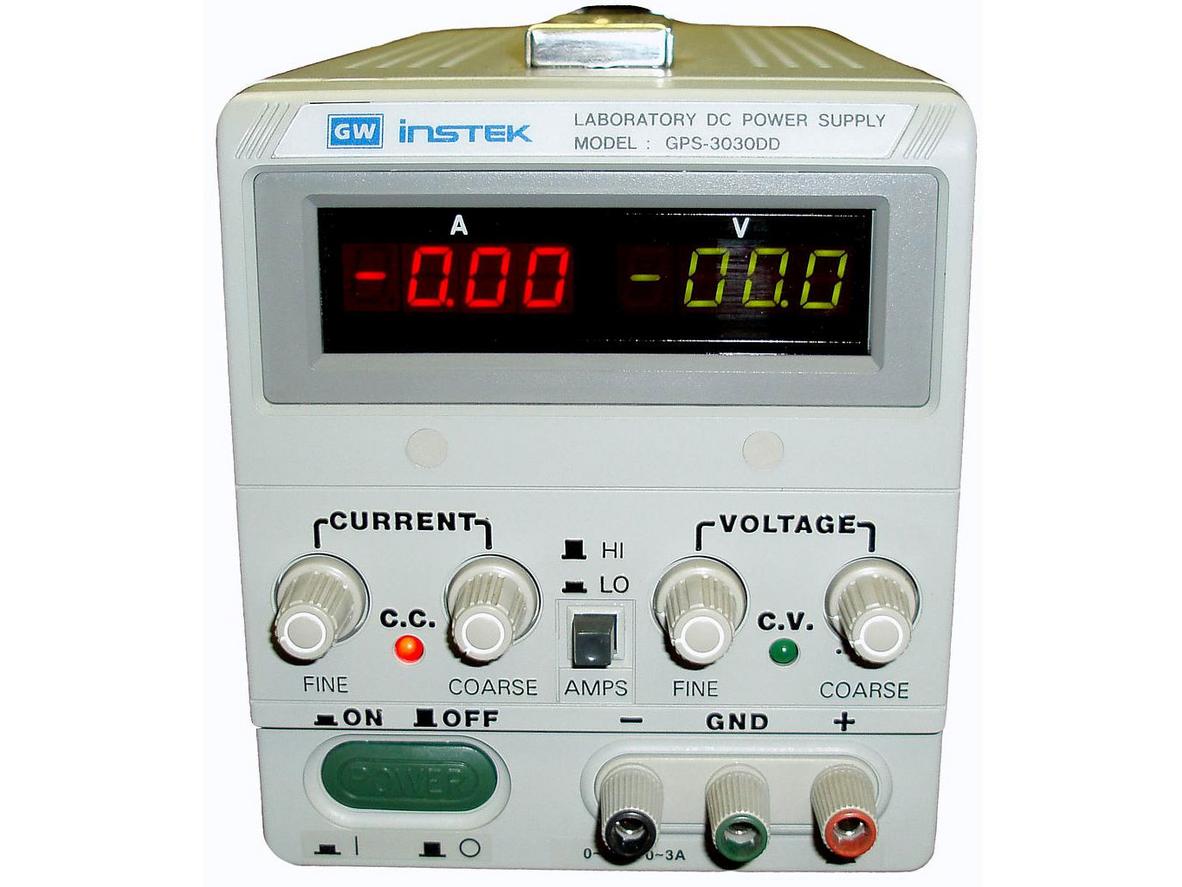 GW Instek GPS-3030DD in a workshop — ideal for phone/laptop repair and small labs.