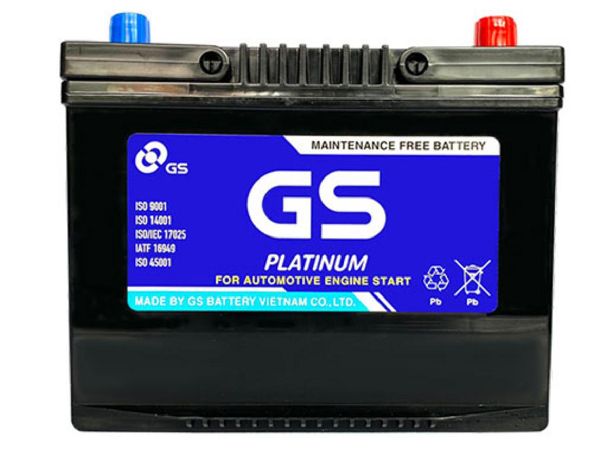 Ảnh thực tế ắc quy GS 80D26L (nhiều góc) — tem chính hãng và mắt thần kiểm tra trạng thái.