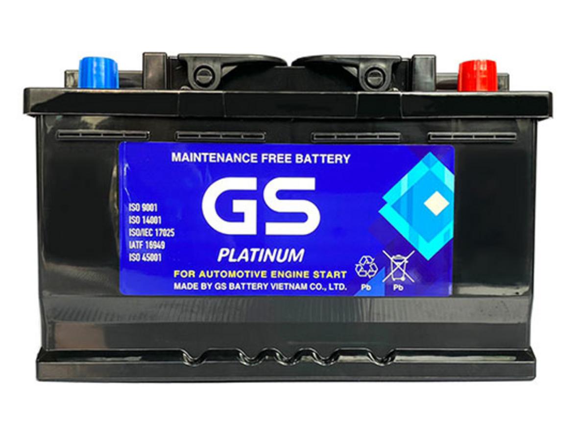 Ảnh thực tế Ắc quy GS DIN70L-LBN (chiều cọc trái, tem seri rõ ràng).