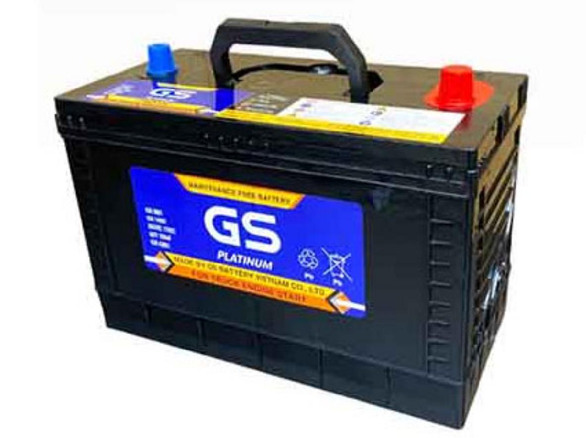 Ảnh thực tế: Ắc quy GS MF115D33C (mặt trước, cọc và tem chính hãng).