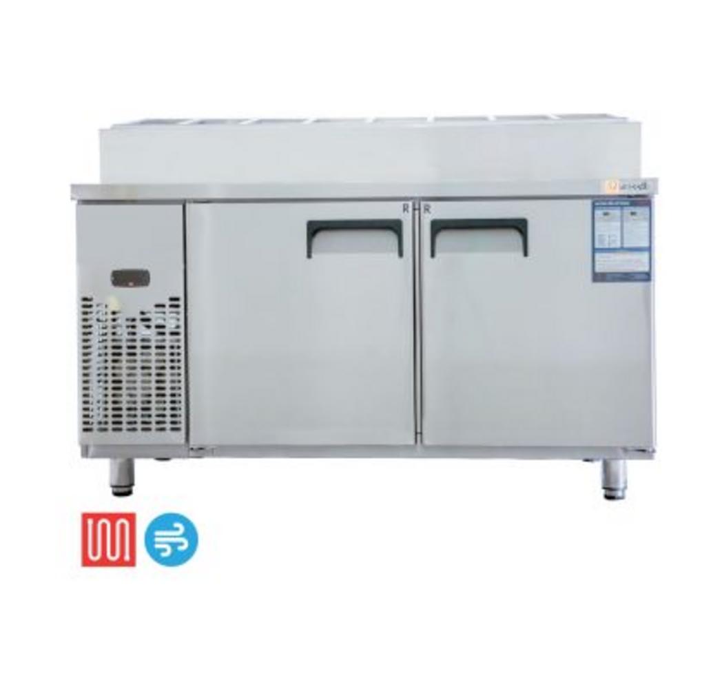 Tủ bàn Topping Happys HWA-1500TP — bàn topping 1.5m, mặt inox và khoang lạnh dưới.