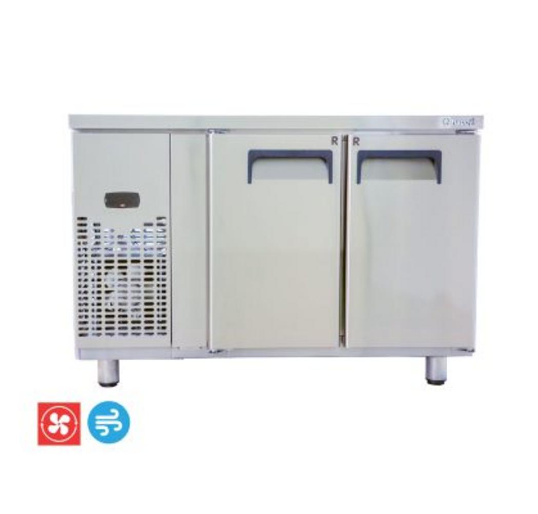Bàn mát Inox Happys HWI-1200TR — mặt inox 1.2m, ngăn mát ~260L, làm lạnh gián tiếp không đóng tuyết.