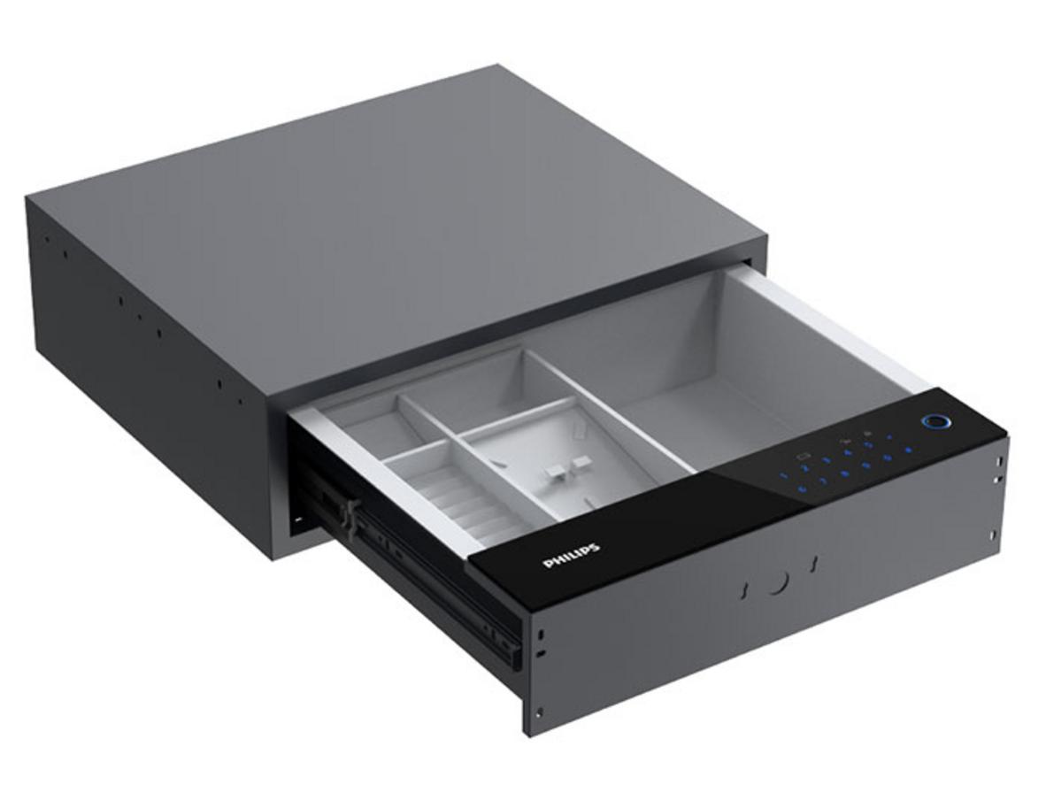 Ngăn kéo vân tay Philips SBX120 — gọn gàng trong tủ, bảo mật cho đồ có giá trị.