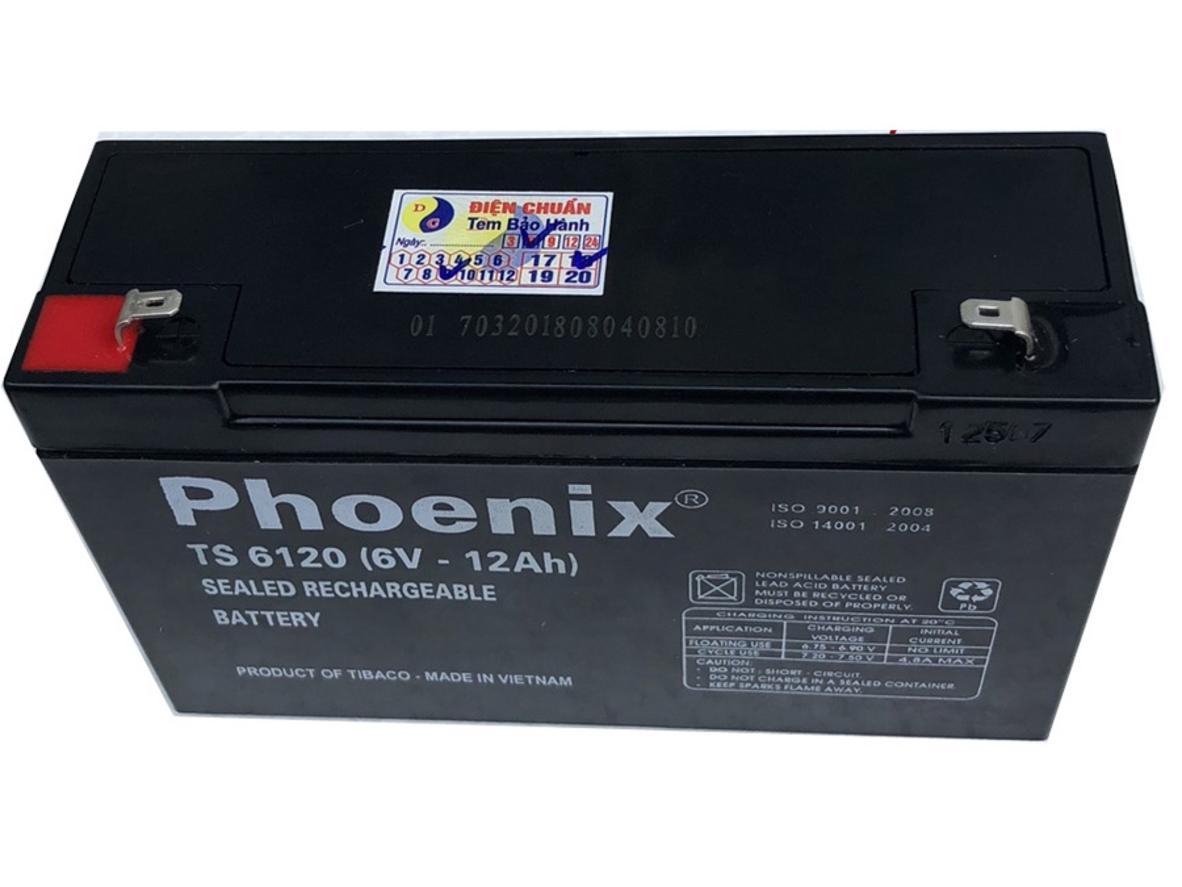 Ảnh thực tế Ắc quy Phoenix TS6120 (6V 12Ah) — nhỏ gọn, lắp đặt dễ dàng.