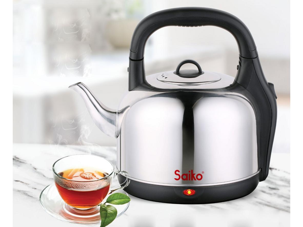 Ảnh chính: Ấm đun nước Saiko EKT-2450S (4.2 lít) — thân inox 304, dung tích lớn, nhìn rõ chi tiết nắp và tay cầm.