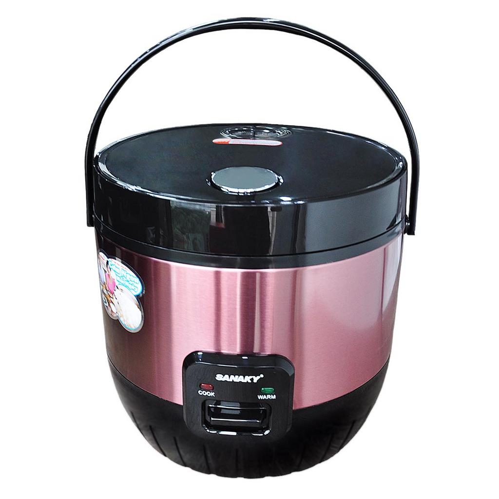 Nồi cơm điện Sanaky SNK-NCC183T: vỏ inox mạ đồng, lòng nồi phủ men chống dính.