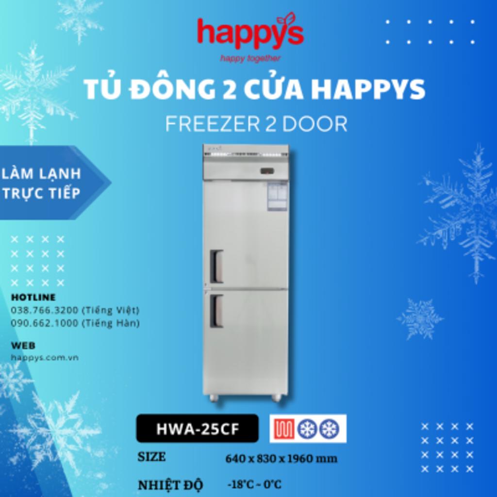 Tủ đông 2 cánh Happys HWA-25CF (500L) — Lạnh sâu, thân inox, phù hợp quán ăn nhỏ & gia đình lớn.