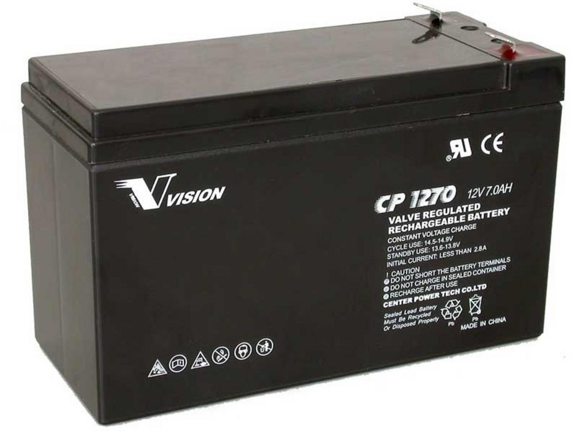 Ắc quy Vision CP1270 12V 7Ah — nhỏ gọn, lắp đặt nhanh, miễn bảo dưỡng.