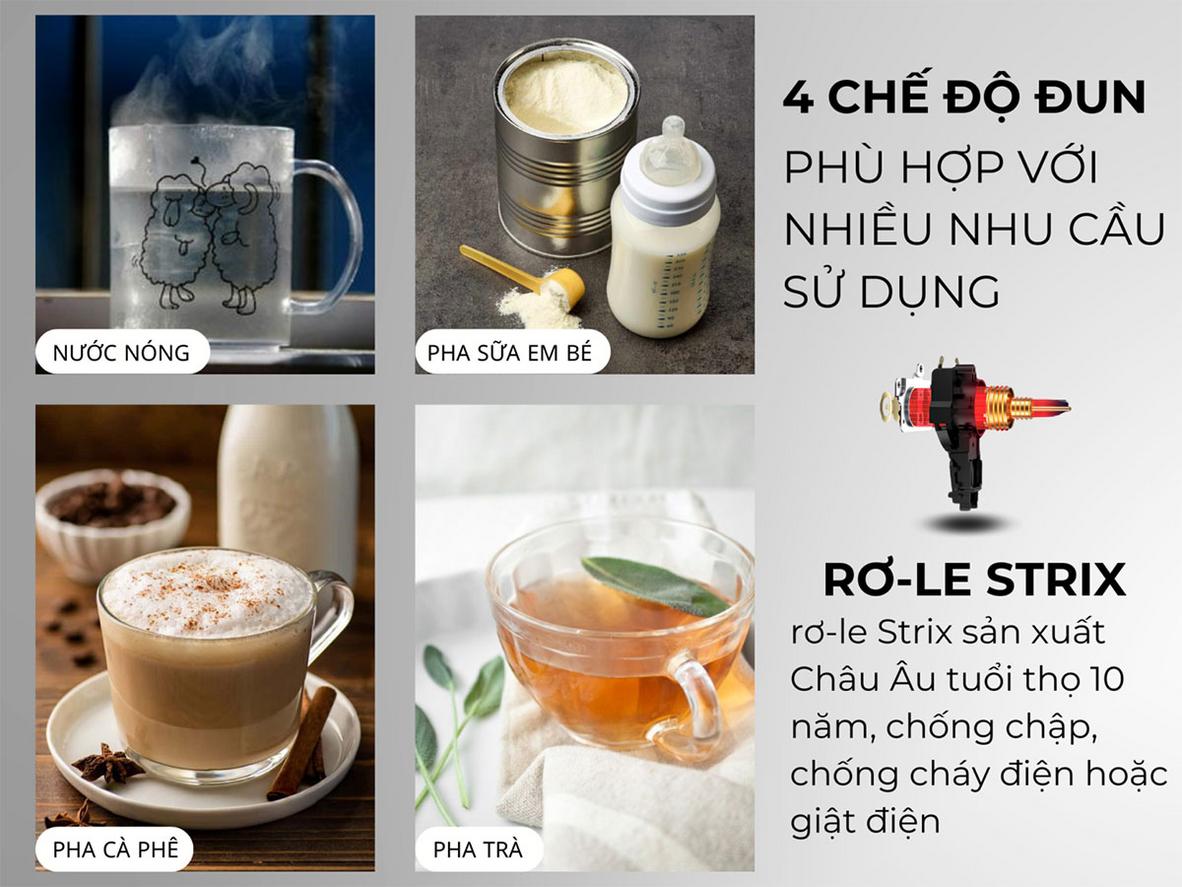 Hiển thị nhiệt độ và 4 chế độ đun tiện lợi