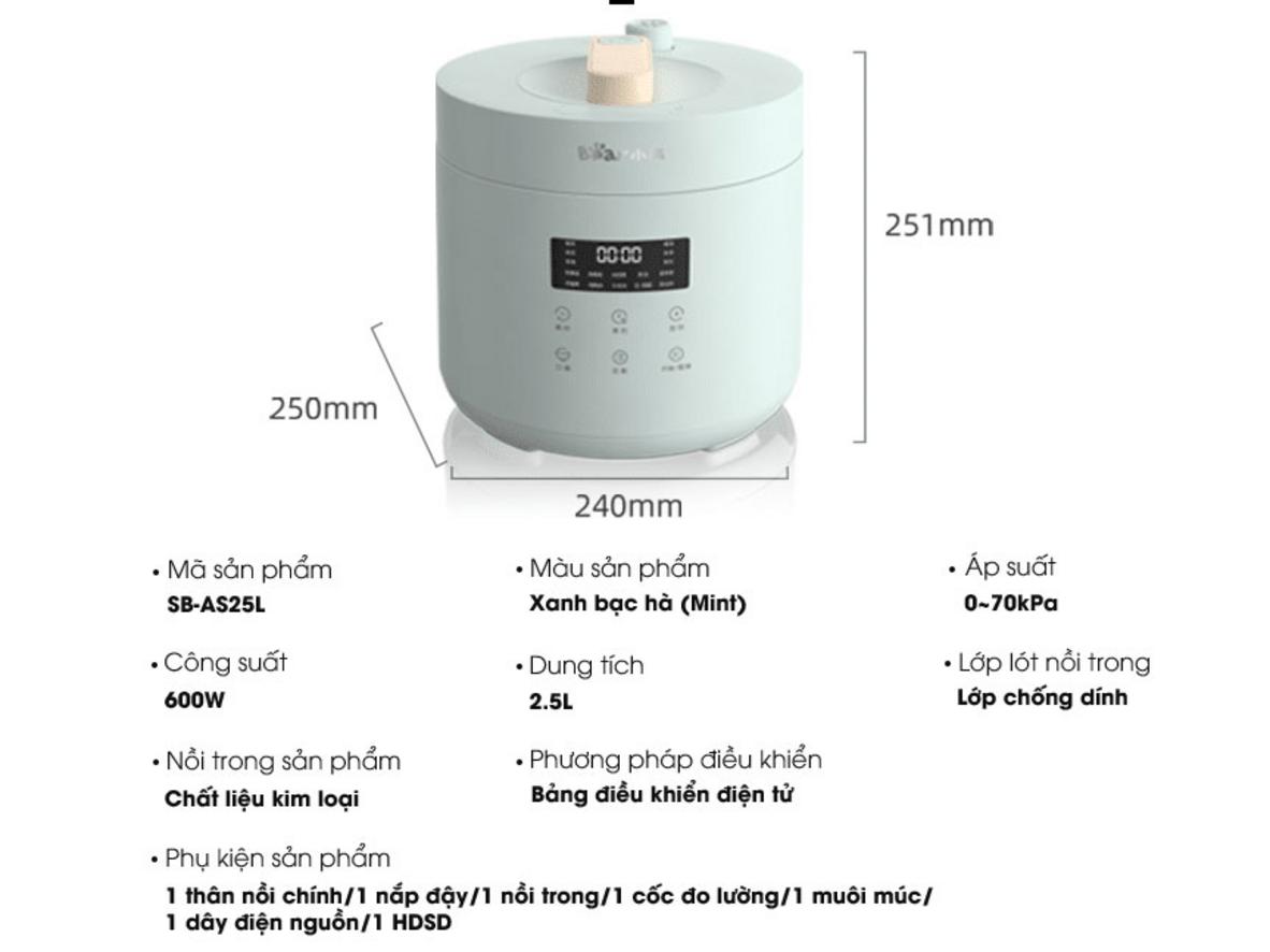 Hiệu năng 600W, áp suất 70 kPa cho nấu nhanh