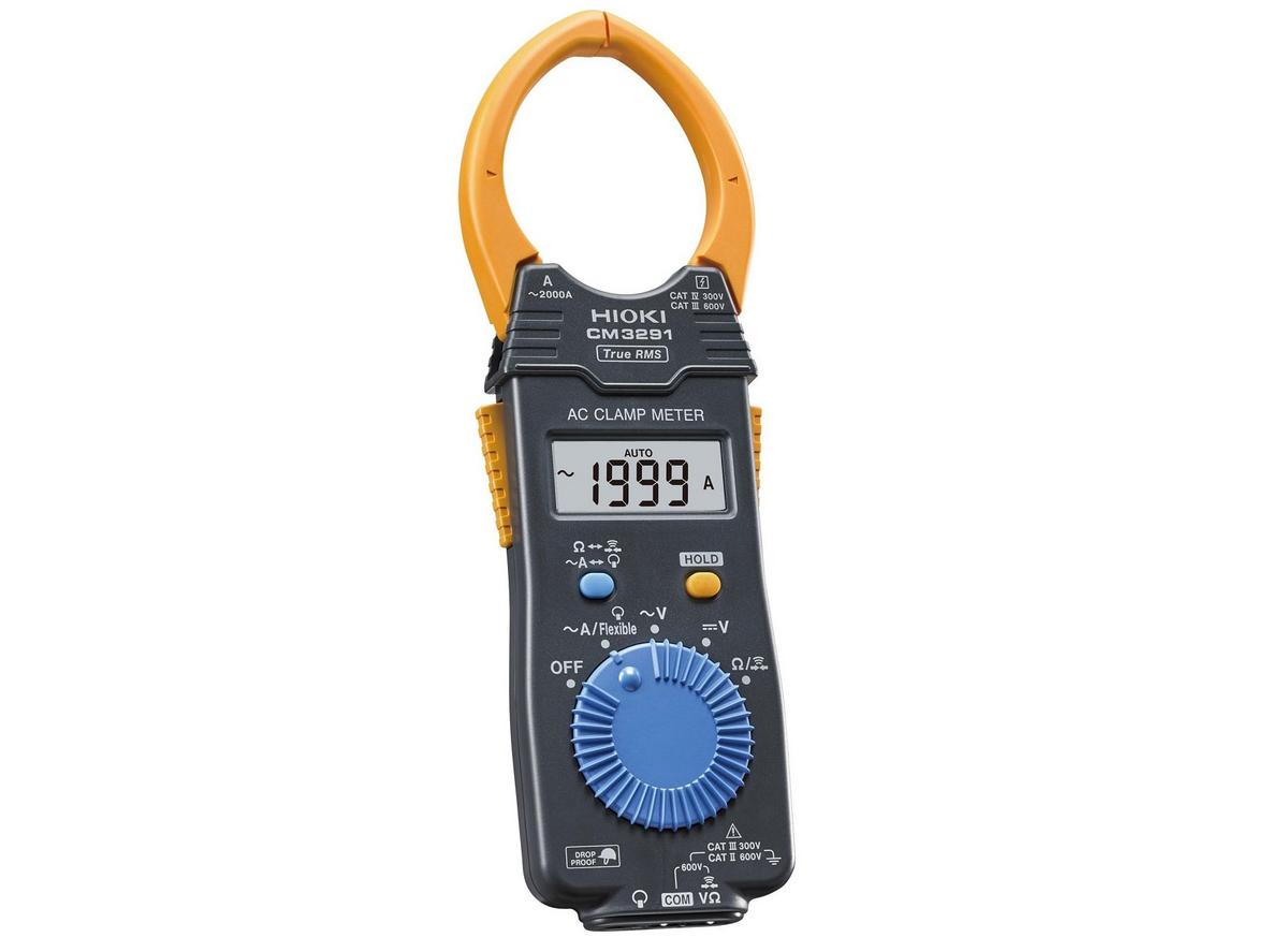 Hioki CM3291 — True RMS 2000A, miệng kìm Ø46 mm, thiết kế mỏng cho tủ điện công nghiệp.