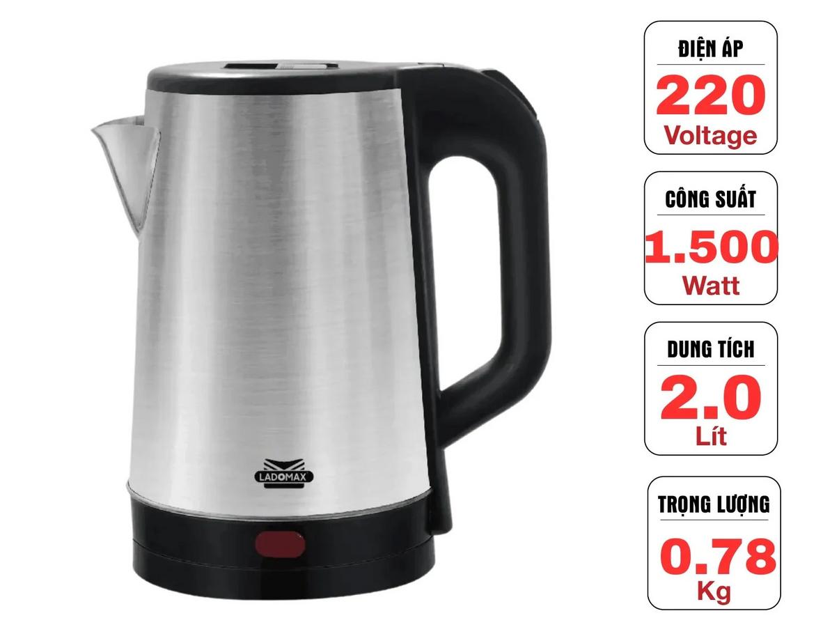 Inox 201 — bền, dễ vệ sinh, an toàn cho nước uống.