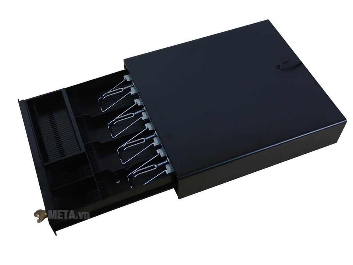 4 ngăn giấy + 5 ngăn xu — khay tháo rời cho thao tác nhanh.