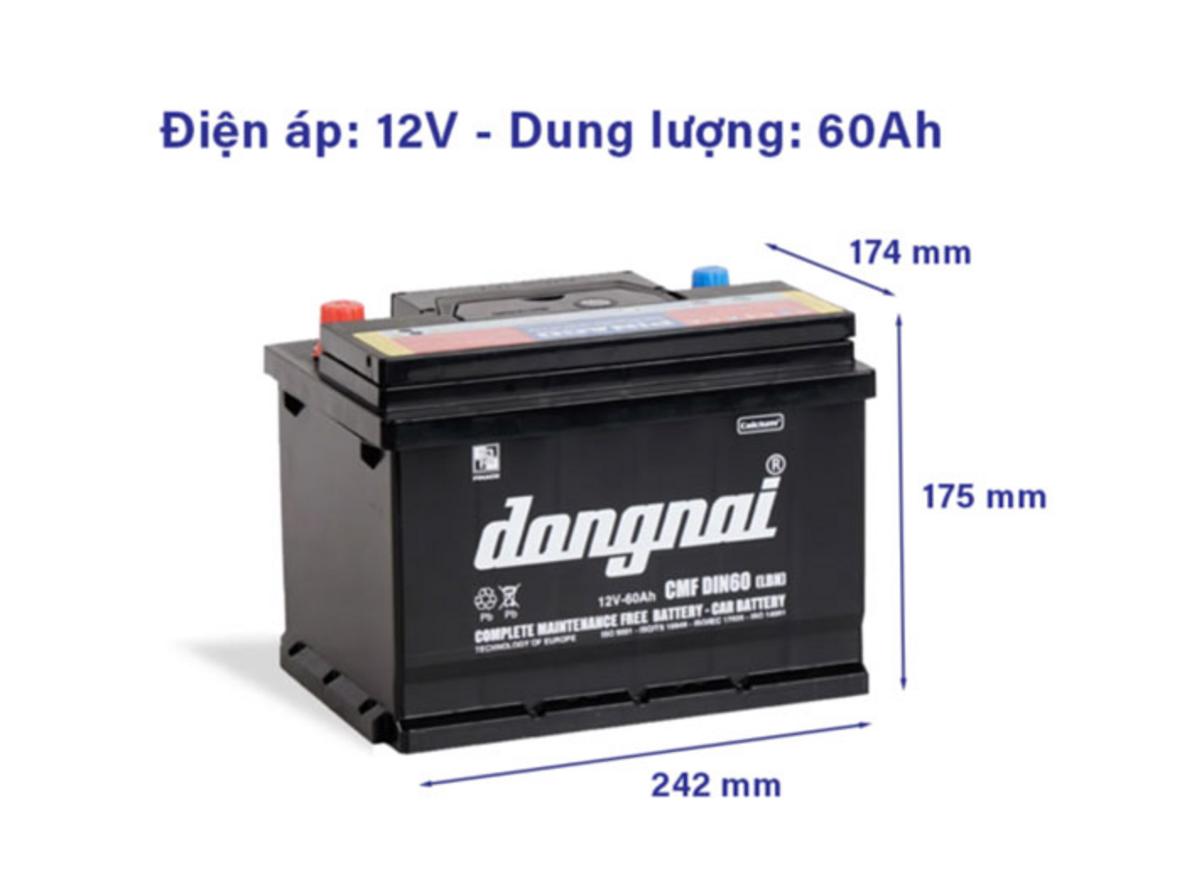 60Ah trên nhãn — đảm bảo khởi động mạnh cho xe gia đình.