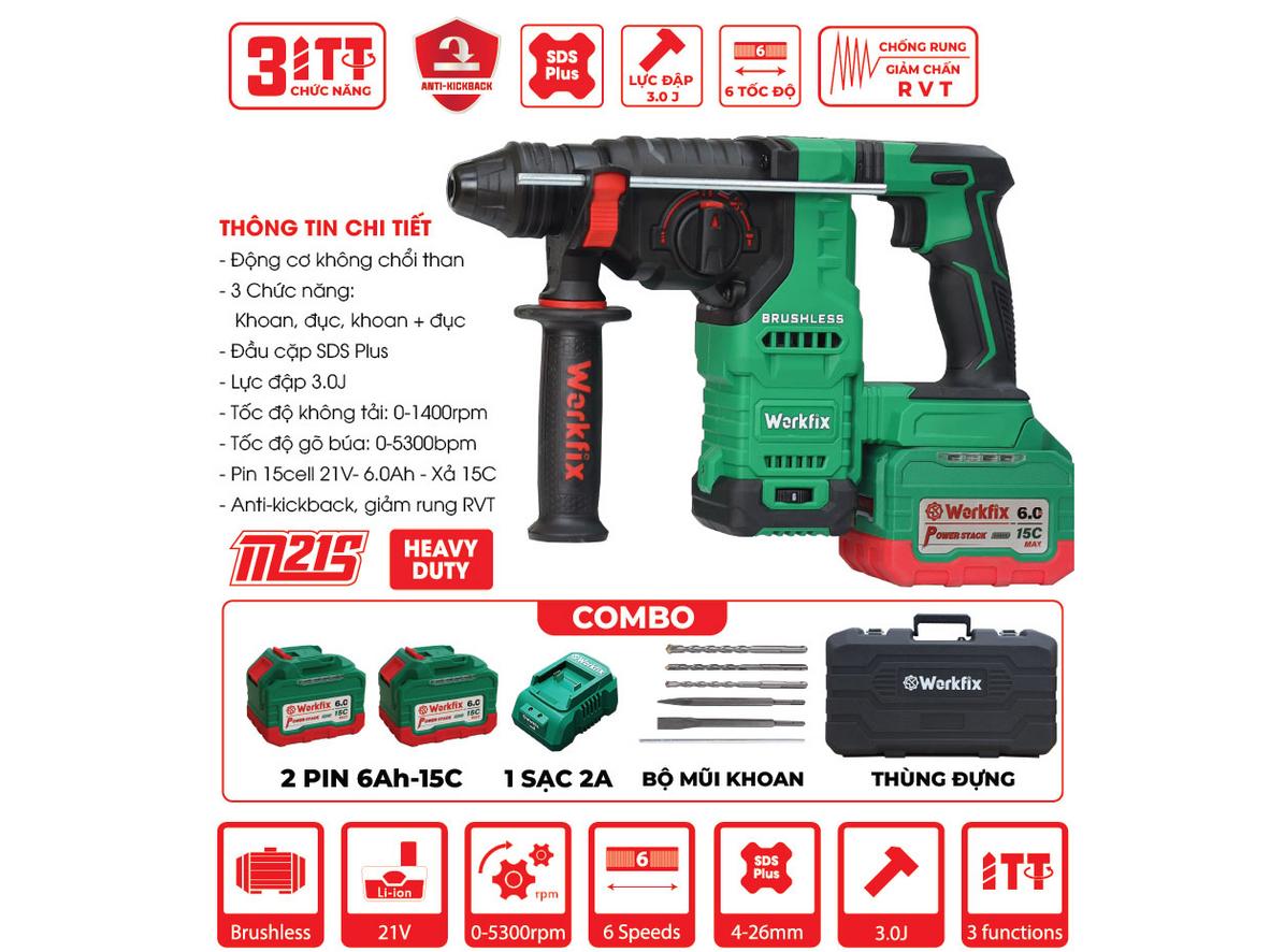 Lực đập 3.0J và đầu cặp SDS Plus cho hiệu suất khoan