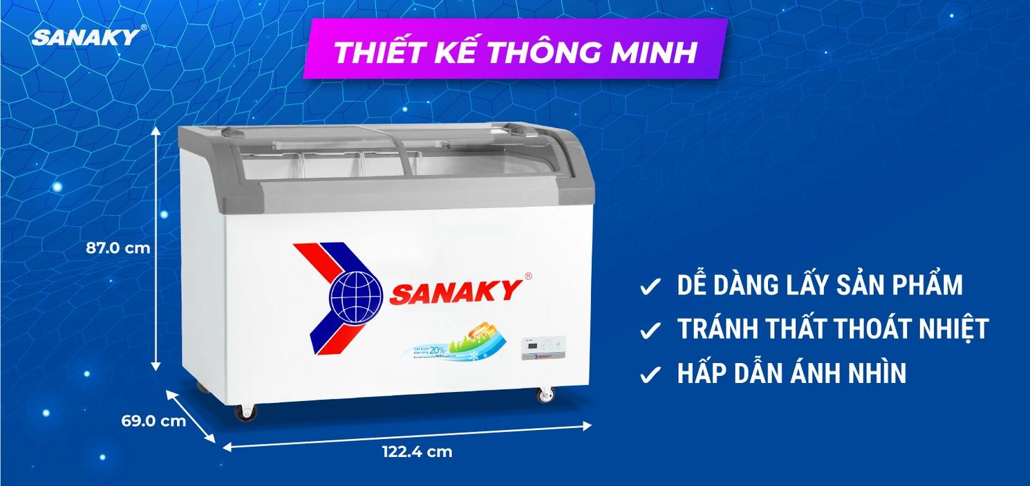 Mặt kính cong giúp trưng bày sản phẩm rõ ràng và bắt mắt — tăng cơ hội mua hàng từ khách qua lại (ảnh minh họa) .","imagePrompt":"Close-up photo of the curved sliding glass top showing well-lit frozen products inside with reflection control and anti-fog clarity"},{