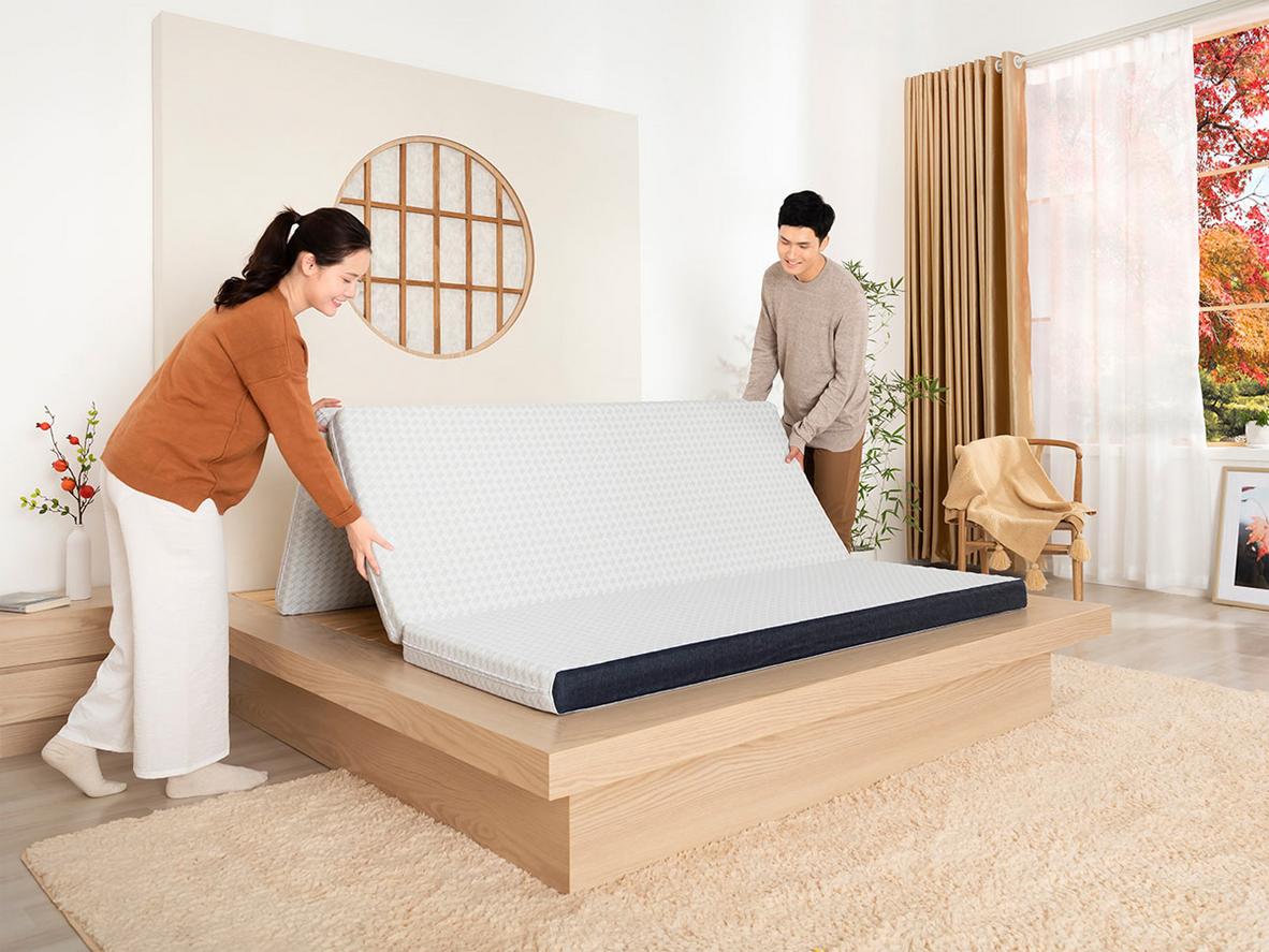 Nệm Oyasumi Premium 3 mảnh — gấp gọn, ngủ mát, nâng đỡ đúng chỗ.