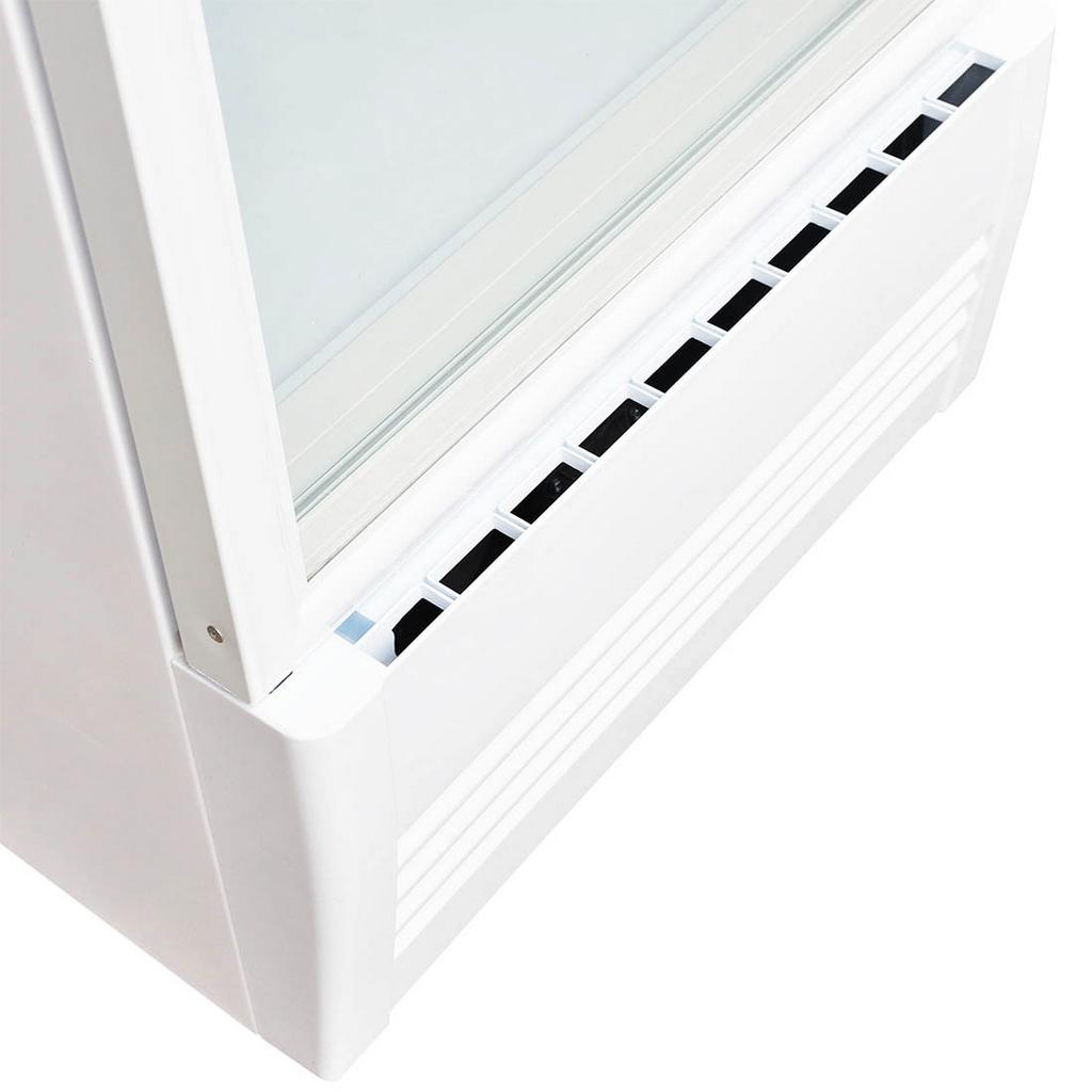 Ảnh cận cảnh khoang tủ không đóng tuyết, kèm chú thích lợi ích bảo trì thấp.