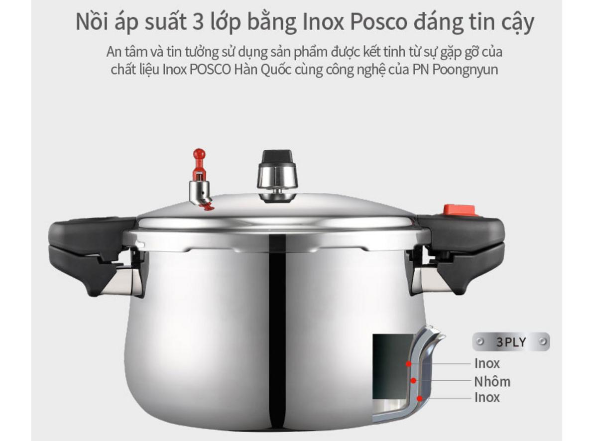 Tổng quan Nồi áp suất Inox 3 lớp PoongNyun PHSPC-25 - 13 lít