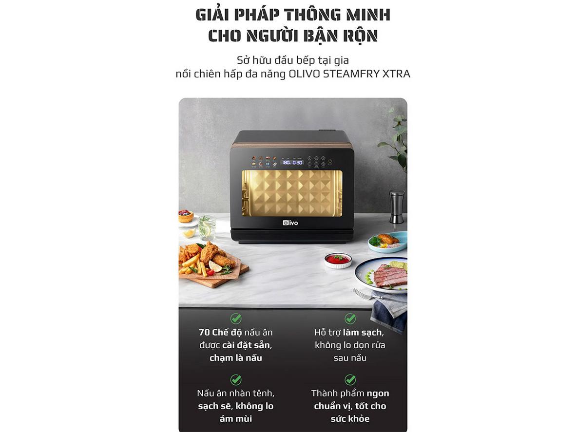 Tổng quan Nồi chiên hấp Olivo SteamFry Xtra (20 lít)