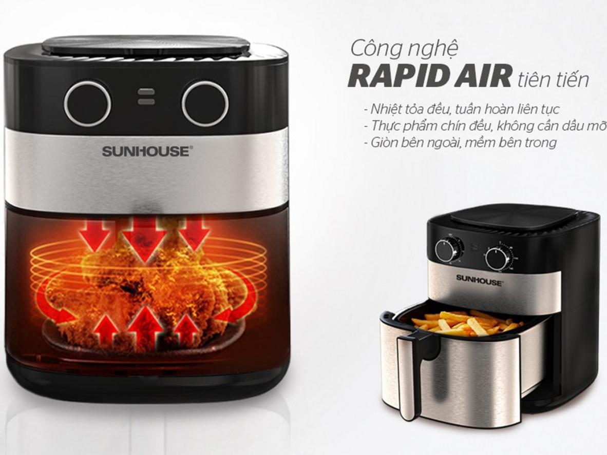Công nghệ Rapid Air 360° giúp thực phẩm chín đều và giảm dầu mỡ