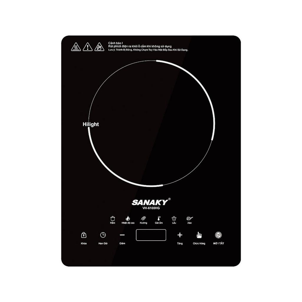 Sanaky VH-6100HG — bếp đơn đa năng, mặt kính Ceramic/Crystal, công suất 2000W.