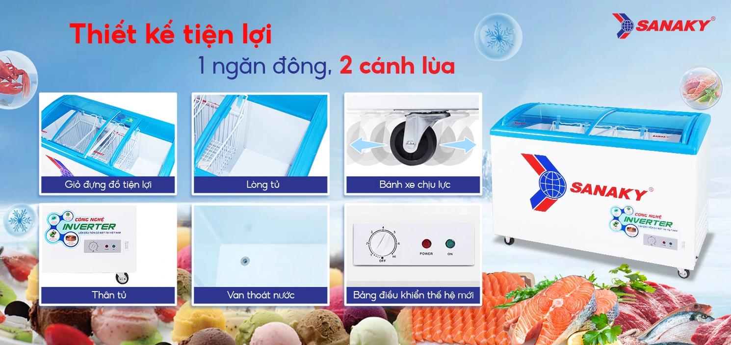 Smart Inverter tiết kiệm điện cho cửa hàng nhỏ và gia đình đông người (ảnh minh họa).","imagePrompt":"Close-up of the freezer's inverter control panel and a meter showing reduced electricity usage.