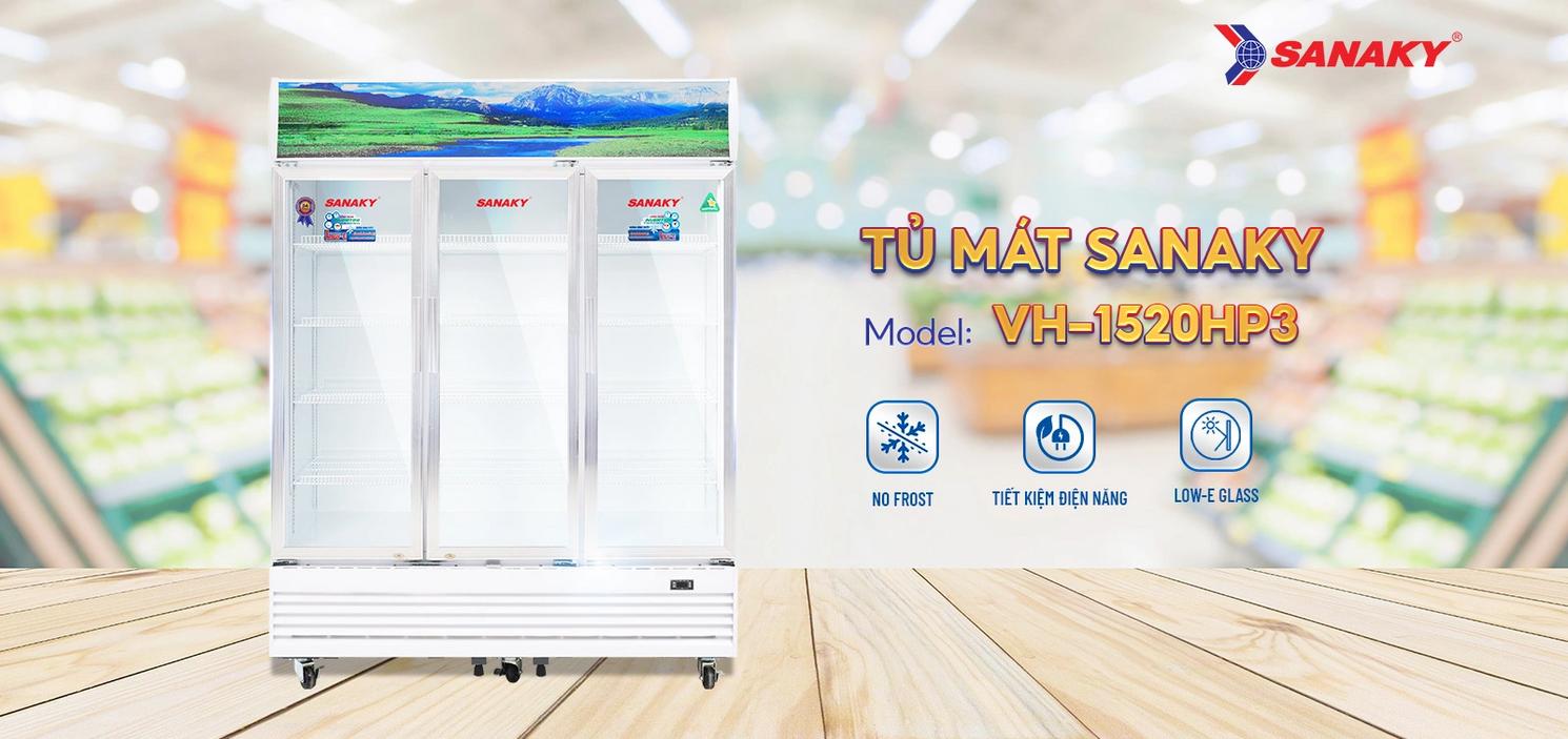 Tủ Mát Sanaky VH‑1520HP3: trưng bày chuyên nghiệp cho siêu thị và cửa hàng tạp hóa.