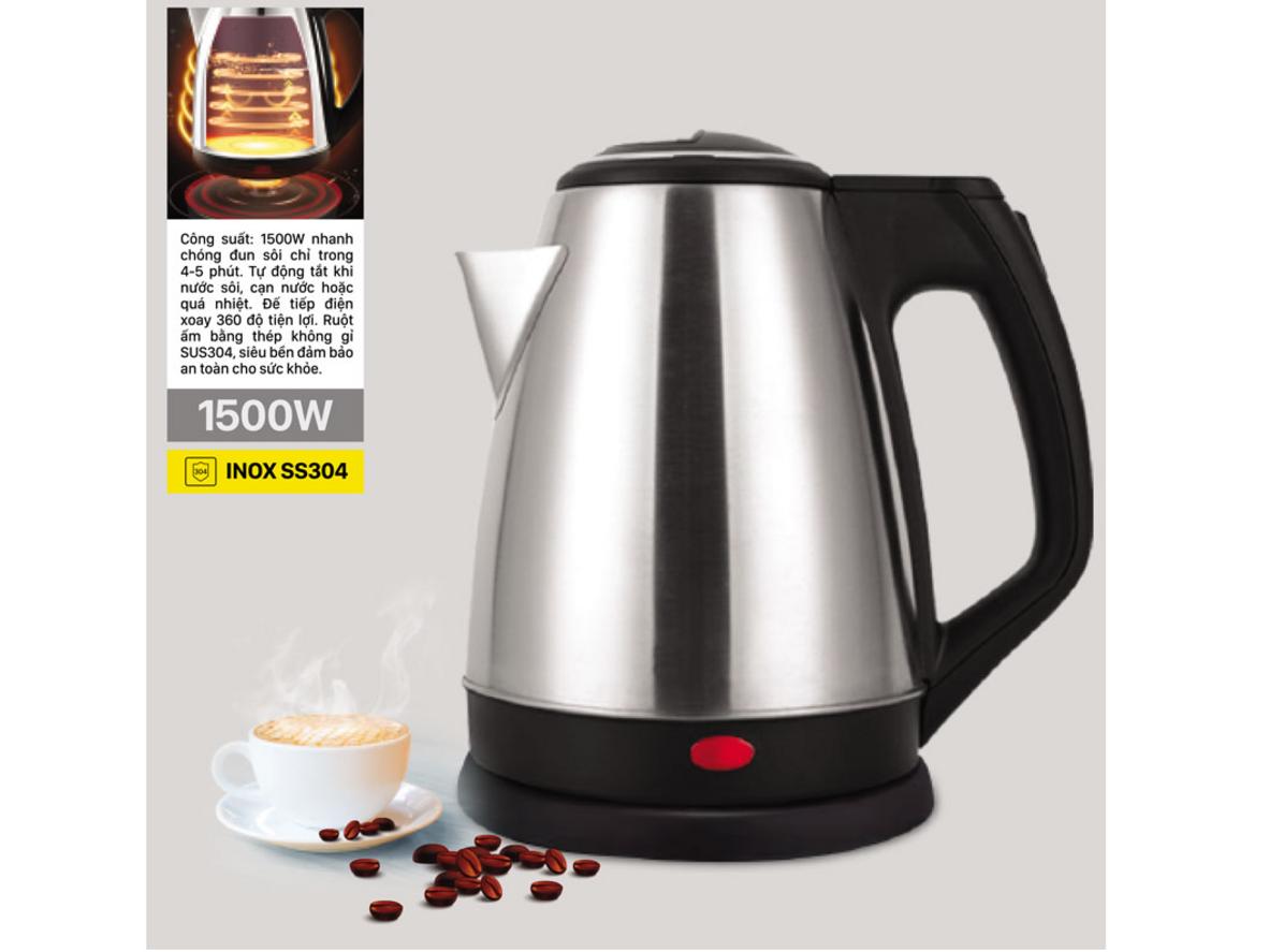 Tự ngắt khi sôi, đế xoay 360° và lưới lọc cặn