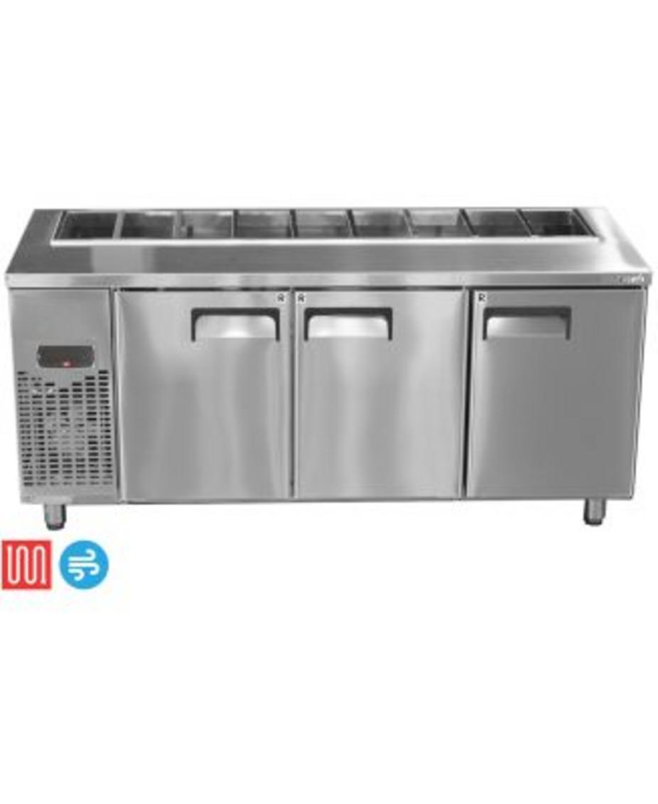 Tủ Bàn Salad Happys HWA-1800SH: trưng bày nguyên liệu tươi và khu vực sơ chế trên cùng.